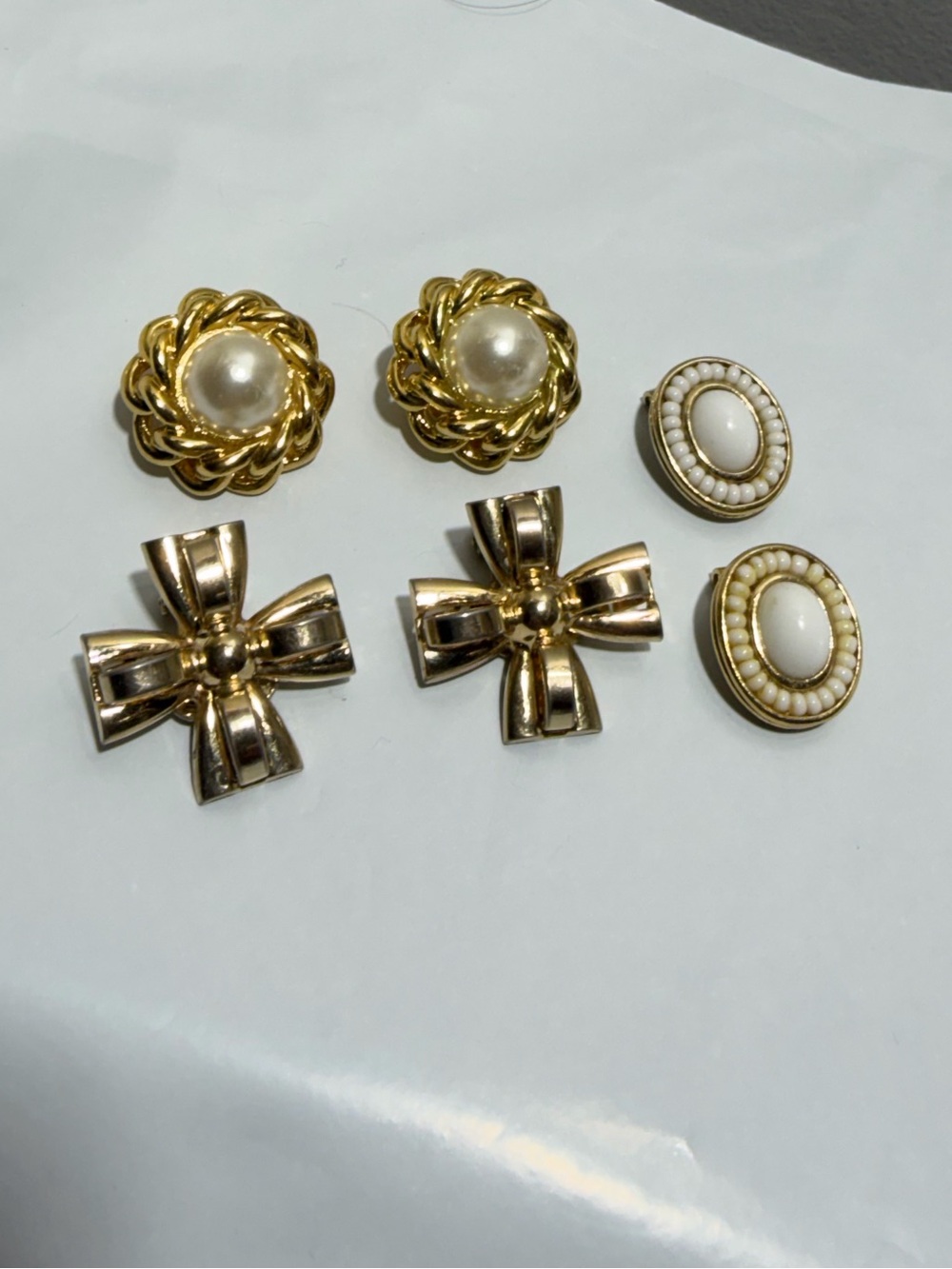 Vintage Gold Tone Three Pairs Of Clip On Earrings Brookcraft, Liz Claiborne